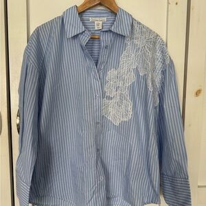 Christian Lacroix Oversized Striped Shirt Floral Appliqué